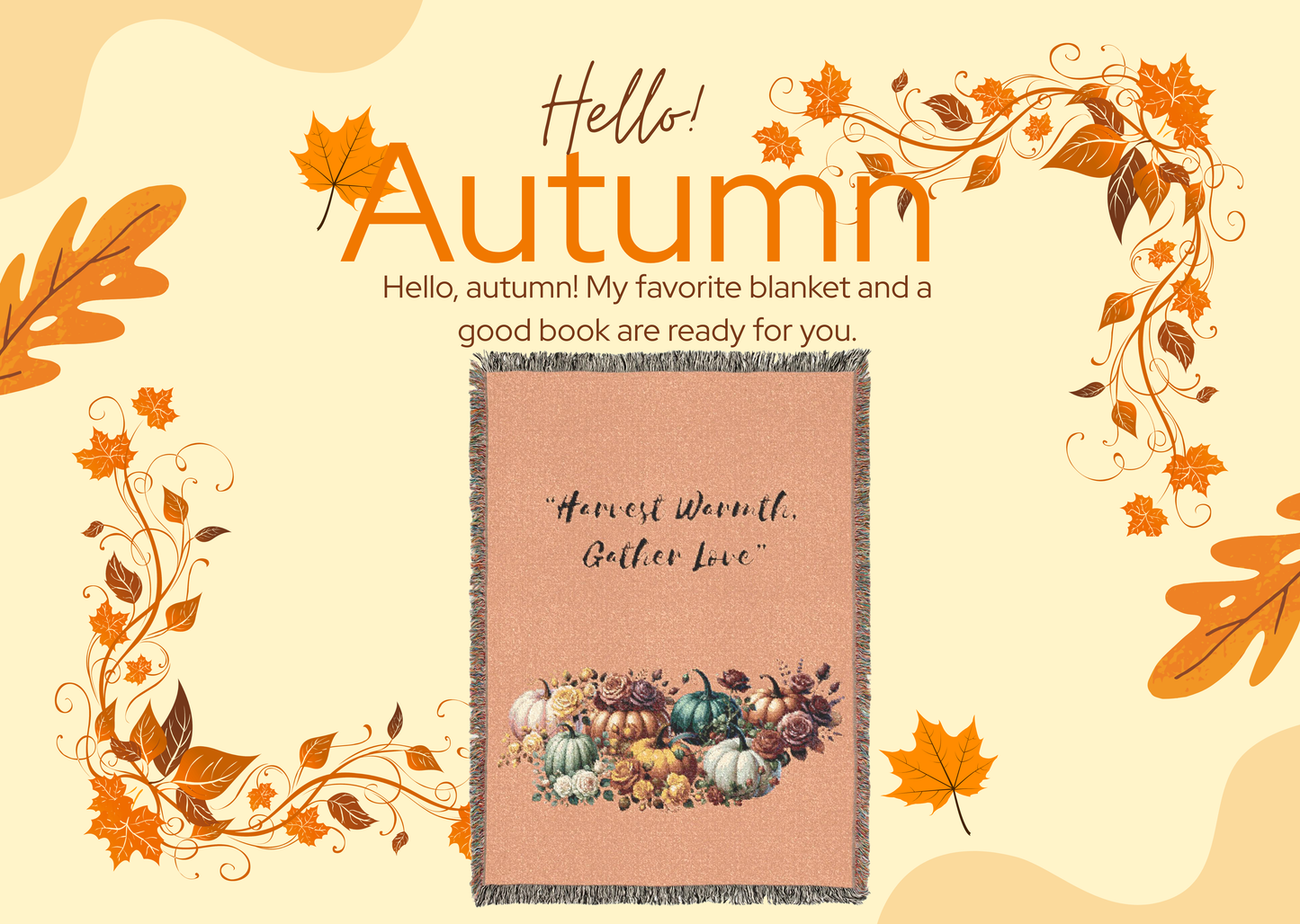 Harvest Warmth Gather Love Woven Blanket Fall Floral Pumpkin Throw Cozy Autumn Home Décor Blanket Rustic Thanksgiving Gift