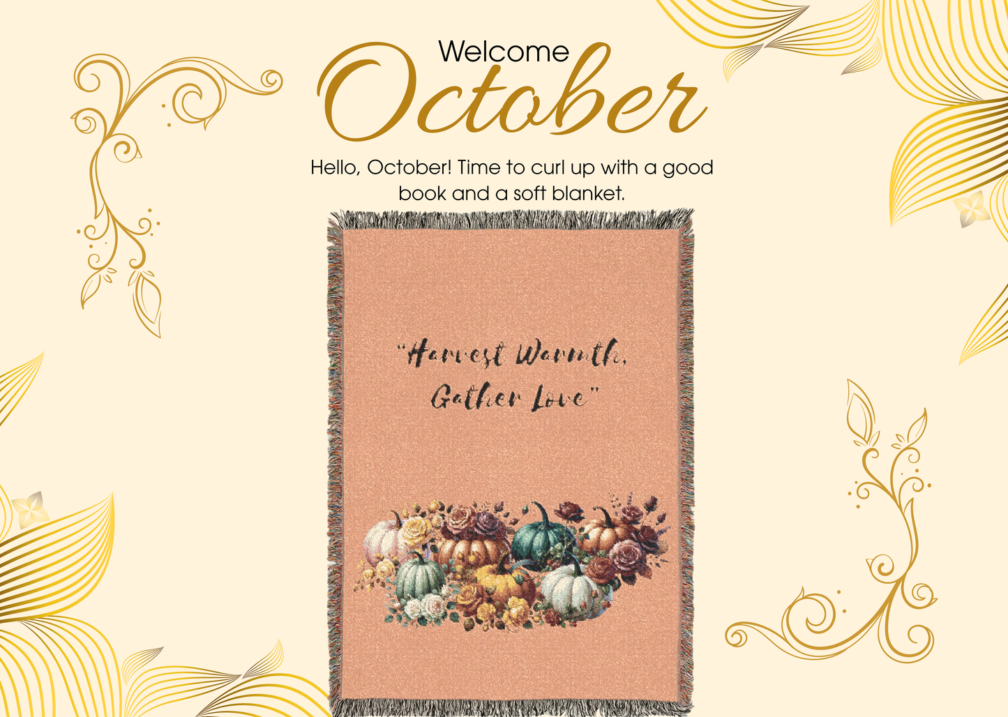 Harvest Warmth Gather Love Woven Blanket Fall Floral Pumpkin Throw Cozy Autumn Home Décor Blanket Rustic Thanksgiving Gift