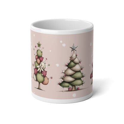 Whimsical Christmas Tree Jumbo Mug – 20oz Festive Holiday Cup | Cozy Pastel Christmas Mug | Cute Hot Cocoa Mug Gift for Her