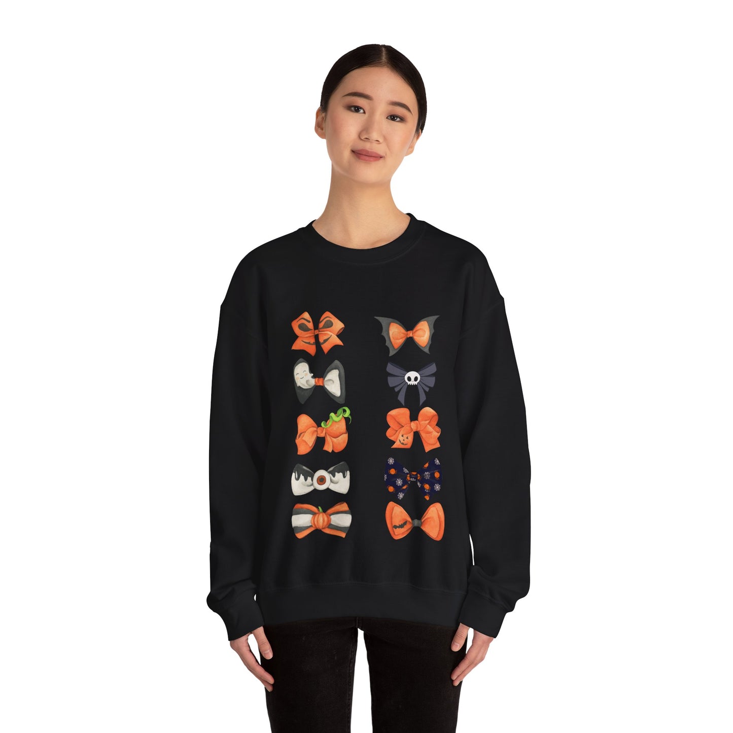 Decorated Halloween Bow Sweatshirt, Horror Bow Sweatshirt, Fall Halloween Sweatshirt, Autumn Coquette Bow Sweatshirt, Spooky Bow Sweatshirt, Coquette Halloween Bow Sweatshirt, Halloween Sweatshirt, Coquette Fall Sweatshirt