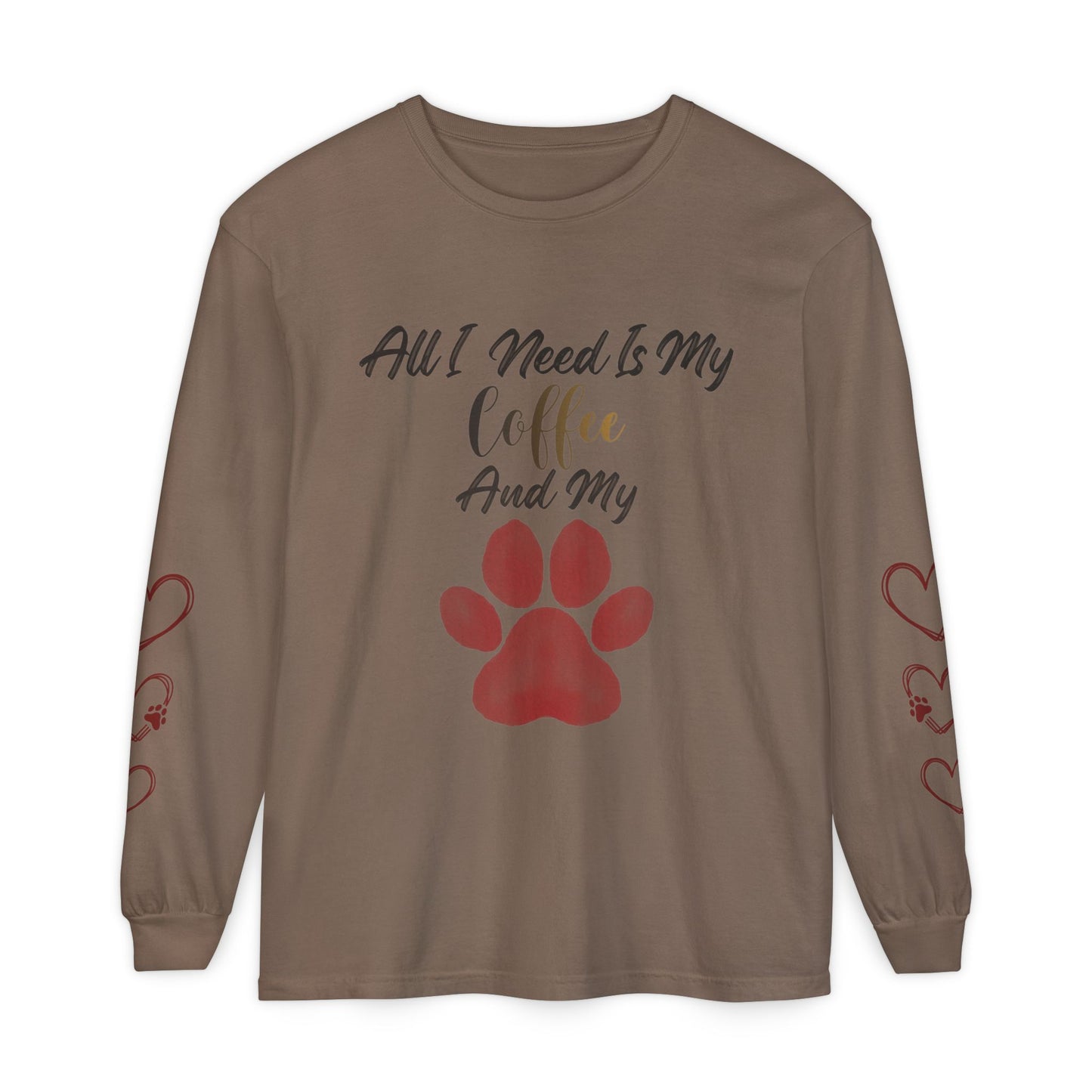 Coffee & Dog Lover Long Sleeve T-Shirt — 'Sweater Heart' Pet Mom Shirt