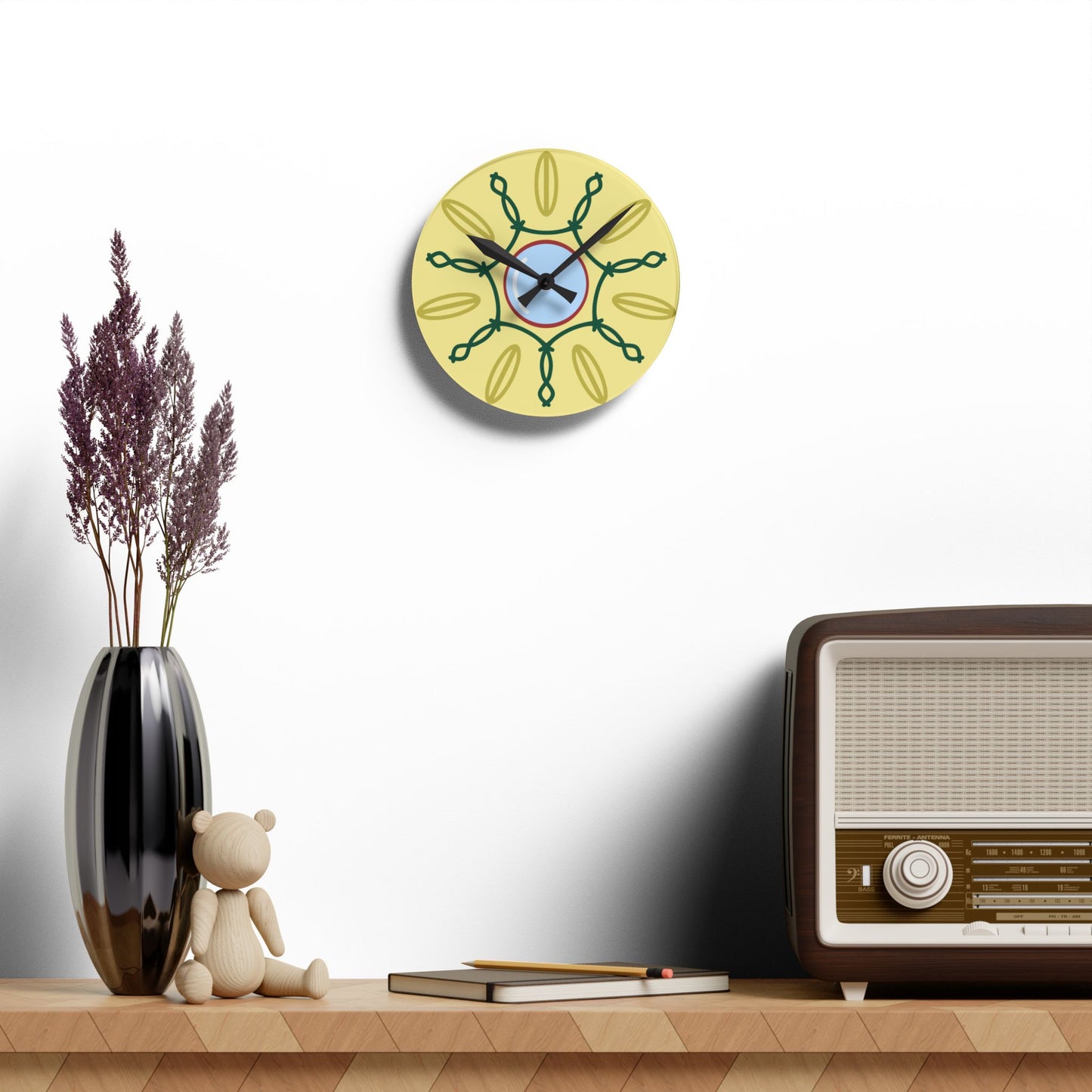 Round Geometric Wall Clock, Abstract Acrylic Wall Clock, Artistic Wall Clock, Boho Wall Clock, Colorful Wall Clock, Geometric Wall Clock