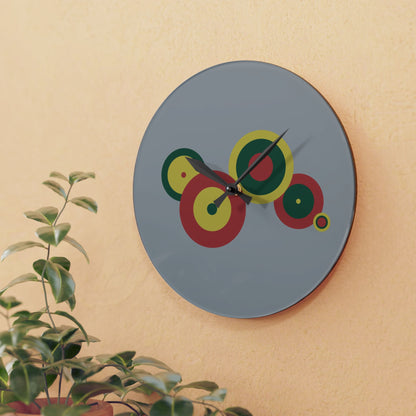 Minimal Circle Wall Clock, Abstract Acrylic Clock, Artistic Timepiece, Square Acrylic Wall Clock, Color Circles Clock, Retro modern Clock