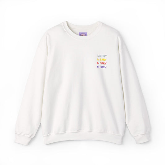 Embroidered Merry Christmas Sweatshirt, Retro Holiday Pullover, Colorful Merry Graphic Crewneck, Cozy Christmas Gift, Festive Winter Sweater