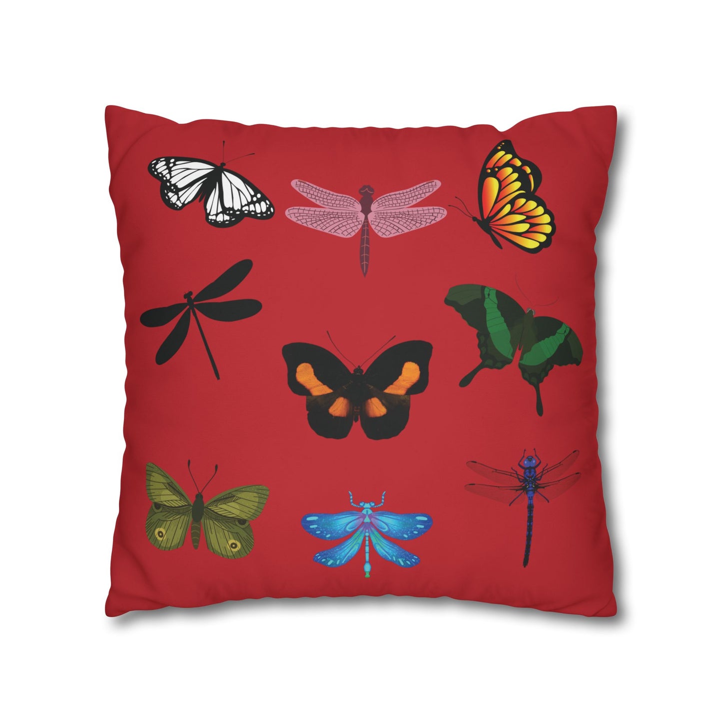 Red LOVE YOU  Butterflies Pillowcase, Colorful Polka Dot Valentines Day Decor, Dragonflies Red Throw Pillow Cover, Double-Sided Pillow Cover