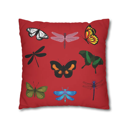 Red LOVE YOU  Butterflies Pillowcase, Colorful Polka Dot Valentines Day Decor, Dragonflies Red Throw Pillow Cover, Double-Sided Pillow Cover