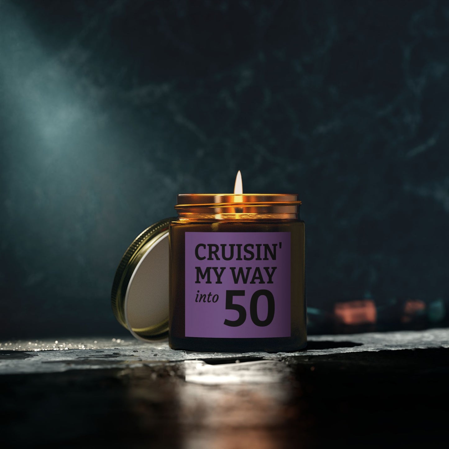 Cruisin My Way Into 50 Candle Funny 50th Birthday Gift For Women Men Coconut Apricot Wax Candle Unique Turning 50 Celebration Decor