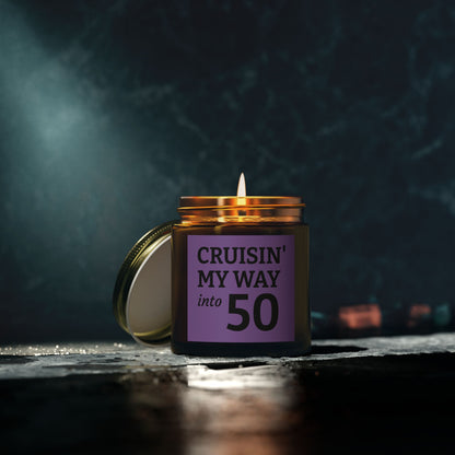 Cruisin My Way Into 50 Candle Funny 50th Birthday Gift For Women Men Coconut Apricot Wax Candle Unique Turning 50 Celebration Decor