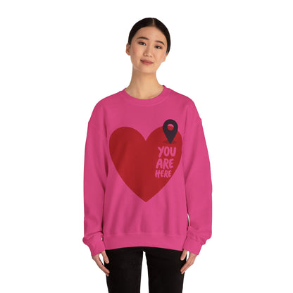 You Are Here Sweatshirt, Bold Heart Pullover, Relationship Heart Sweatshirt, Couples Sweatheart Sweatshirt, Couple Heart Graphic Sweatshirt, Minimalist Heart Sweatshirt