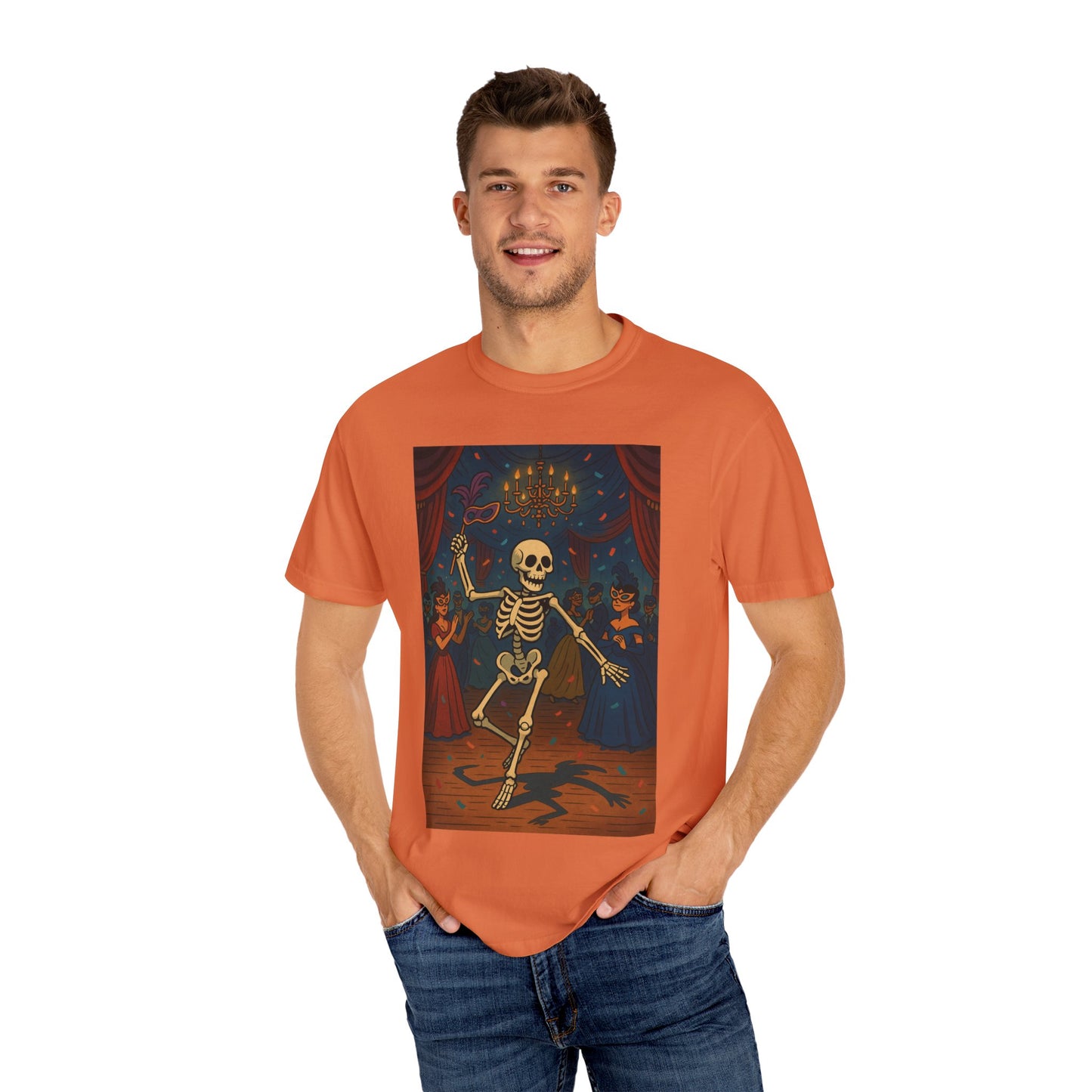 Dancing Skeleton Tee Shirt, Skeleton Masquerade Ball Tee, Spooky Party Shirt, Gothic Dance Top, Day Of The Dead Party Tee, Fall Festival Top