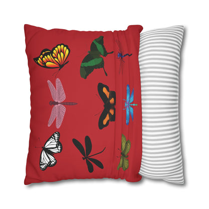 Red LOVE YOU  Butterflies Pillowcase, Colorful Polka Dot Valentines Day Decor, Dragonflies Red Throw Pillow Cover, Double-Sided Pillow Cover