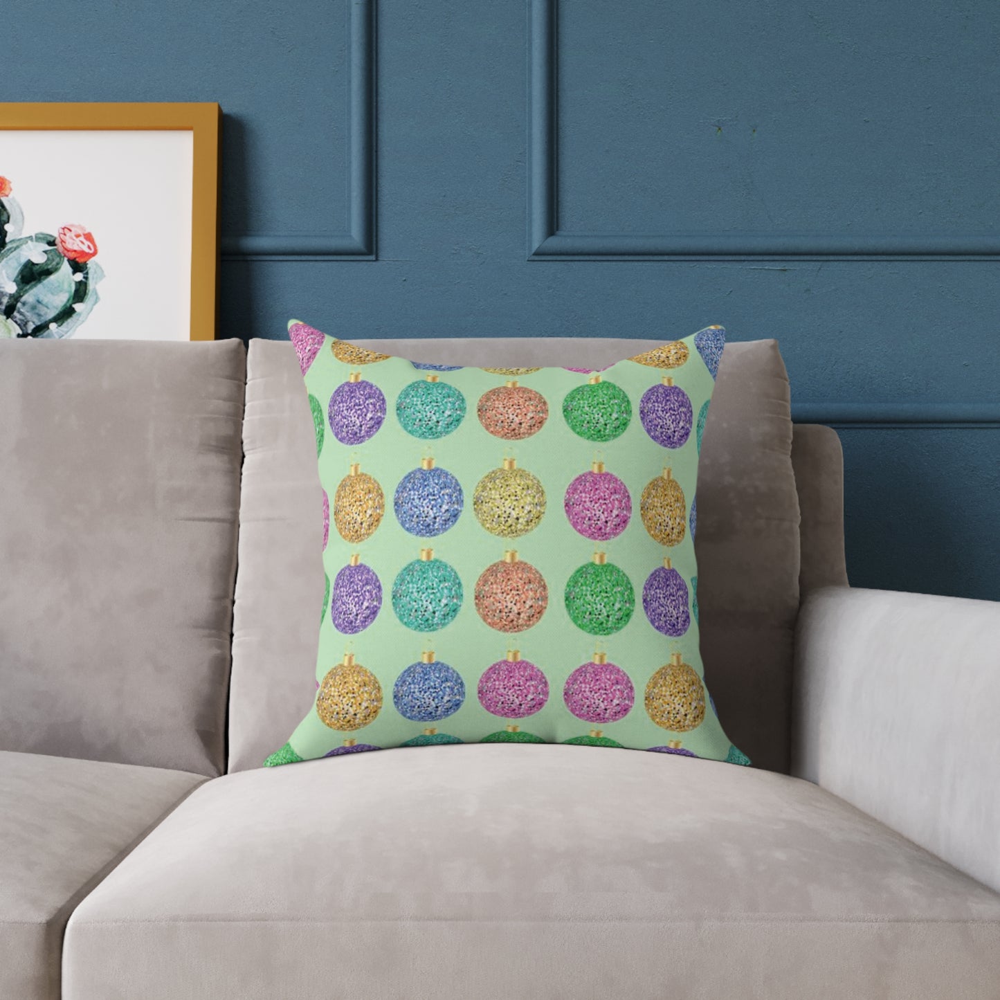 Multicolor Christmas Cushion, Christmas Ornament Cushion, Colorful Holiday Pillow, Ornament Print Pillow, Holiday Themed Throw Pillow, Colorful Christmas Pillow