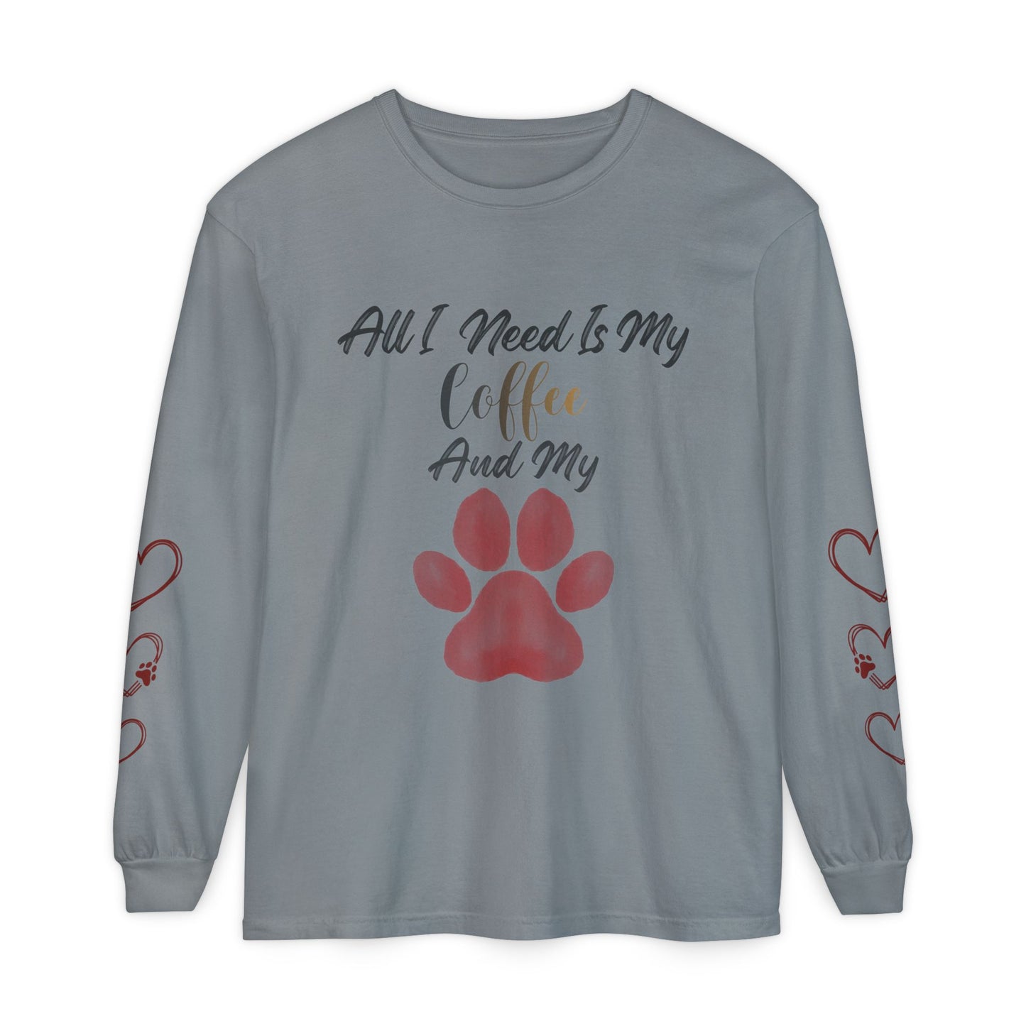 Coffee & Dog Lover Long Sleeve T-Shirt — 'Sweater Heart' Pet Mom Shirt