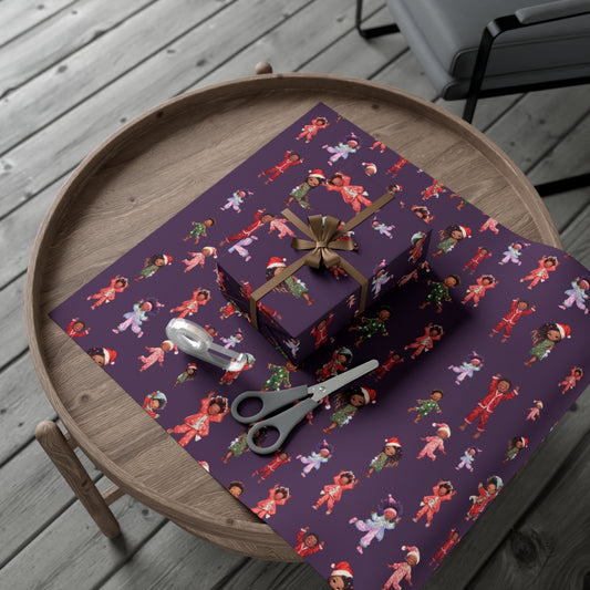 African American Kids Pajama Party Christmas Paper