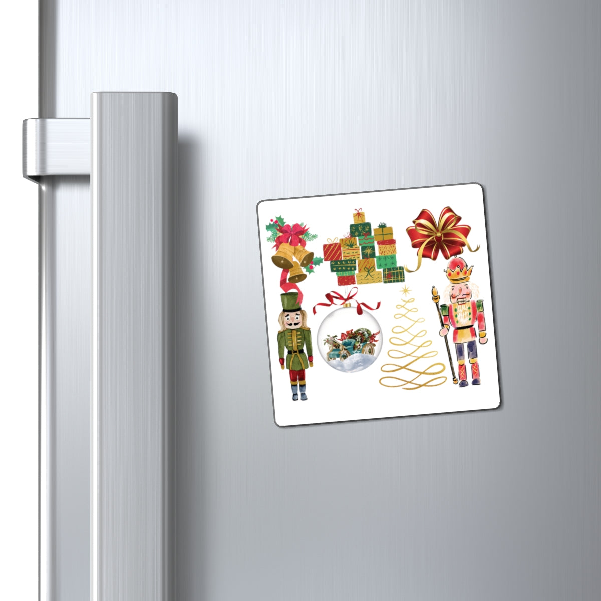 Nutcracker Fridge Magnet, Square Christmas Refrigerator Magnet, Nutcracker Christmas Magnet, Festive Holiday Magnet, Vinyl Christmas Magnets, Retro Christmas Magnet