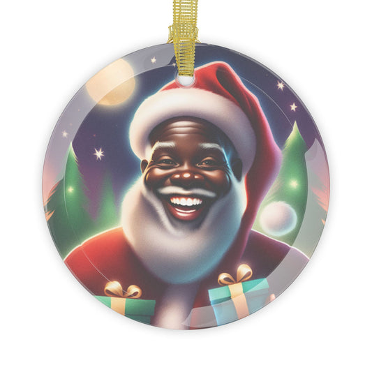 Black Santa Glass Christmas Ornament