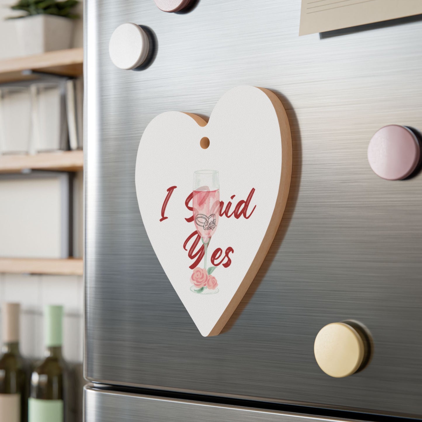 Romantic Engagement Ornament Magnet, Valentine Proposal Keepsake, Cute Holiday Wedding Favor,Wooden Bridal Announcement Gift,Proposal Decor