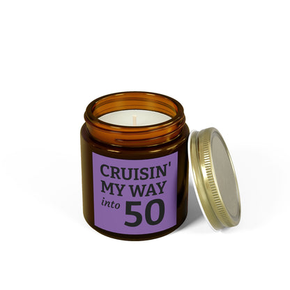 Cruisin My Way Into 50 Candle Funny 50th Birthday Gift For Women Men Coconut Apricot Wax Candle Unique Turning 50 Celebration Decor