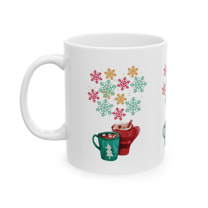 Colorful Snowflake Christmas Mug, Colorful Snowflake Mug, Winter Flake Coffee Mug, Winter Snowflake Coffee Mug, Holiday Snowflake Mug.