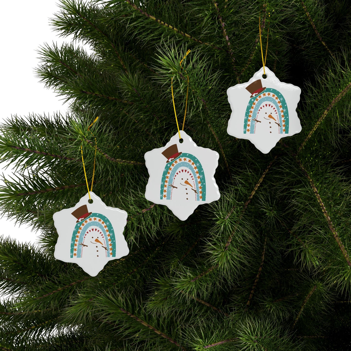 Christmas Snowman Ornament, Rainbow Snowman Christmas Tree Ornament,  Rainbow Snowman Ornament, Ceramic Snowman Ornament, Scandinavian Christmas Ornament