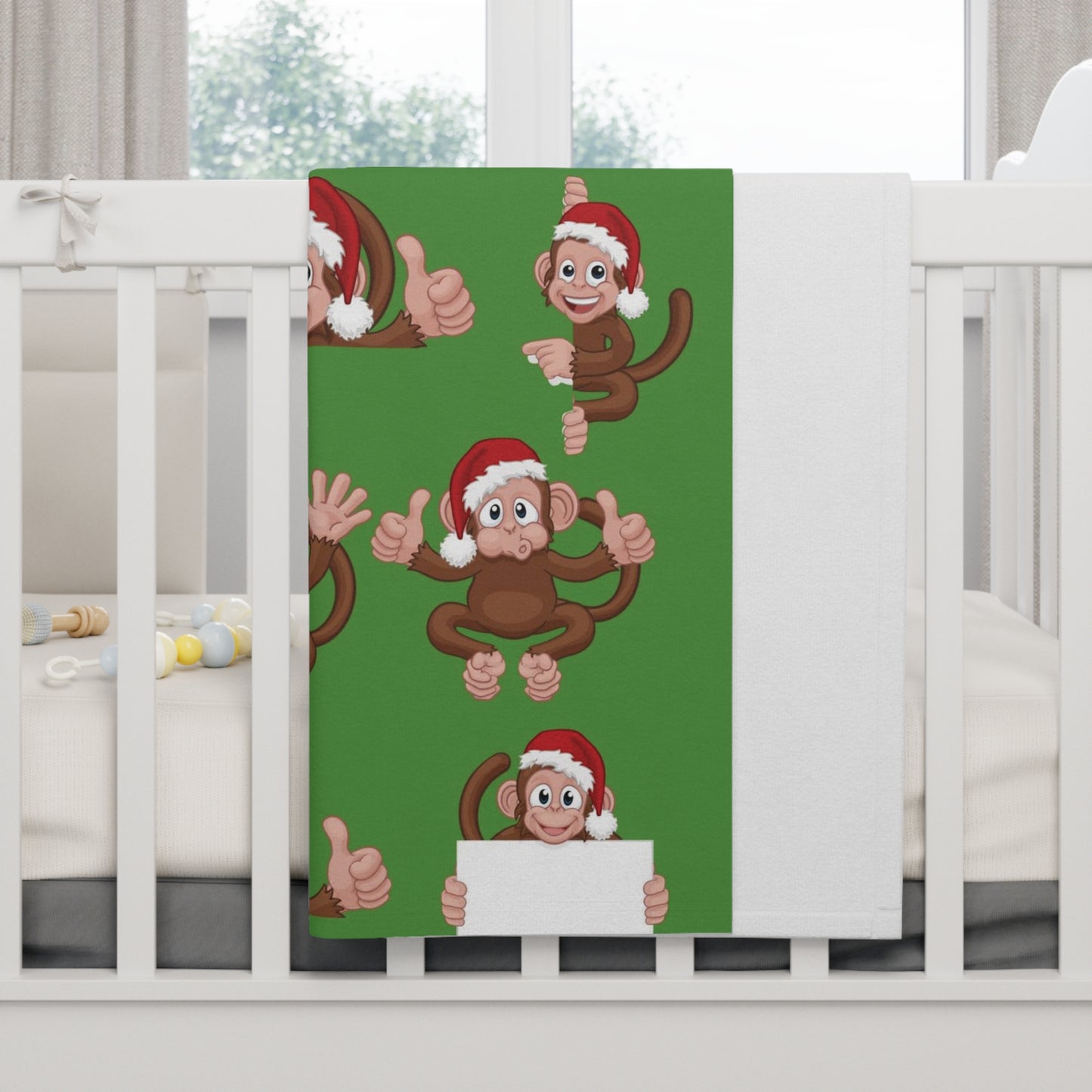 Soft Fleece Baby Christmas Blanket, Christmas Monkey Blanket, Monkey Fleece Baby Blanket, Baby Holiday Swaddle Blanket, Monkey Crib Blanket, Baby Shower Monkey Blanket