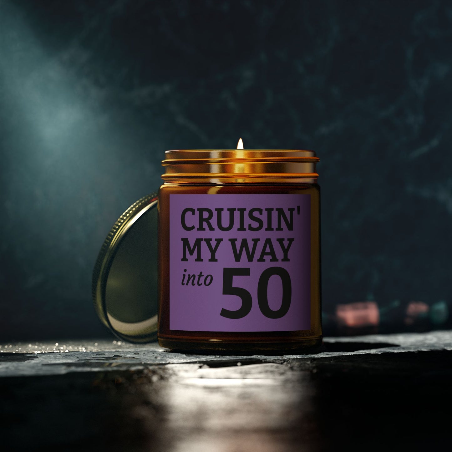 Cruisin My Way Into 50 Candle Funny 50th Birthday Gift For Women Men Coconut Apricot Wax Candle Unique Turning 50 Celebration Decor