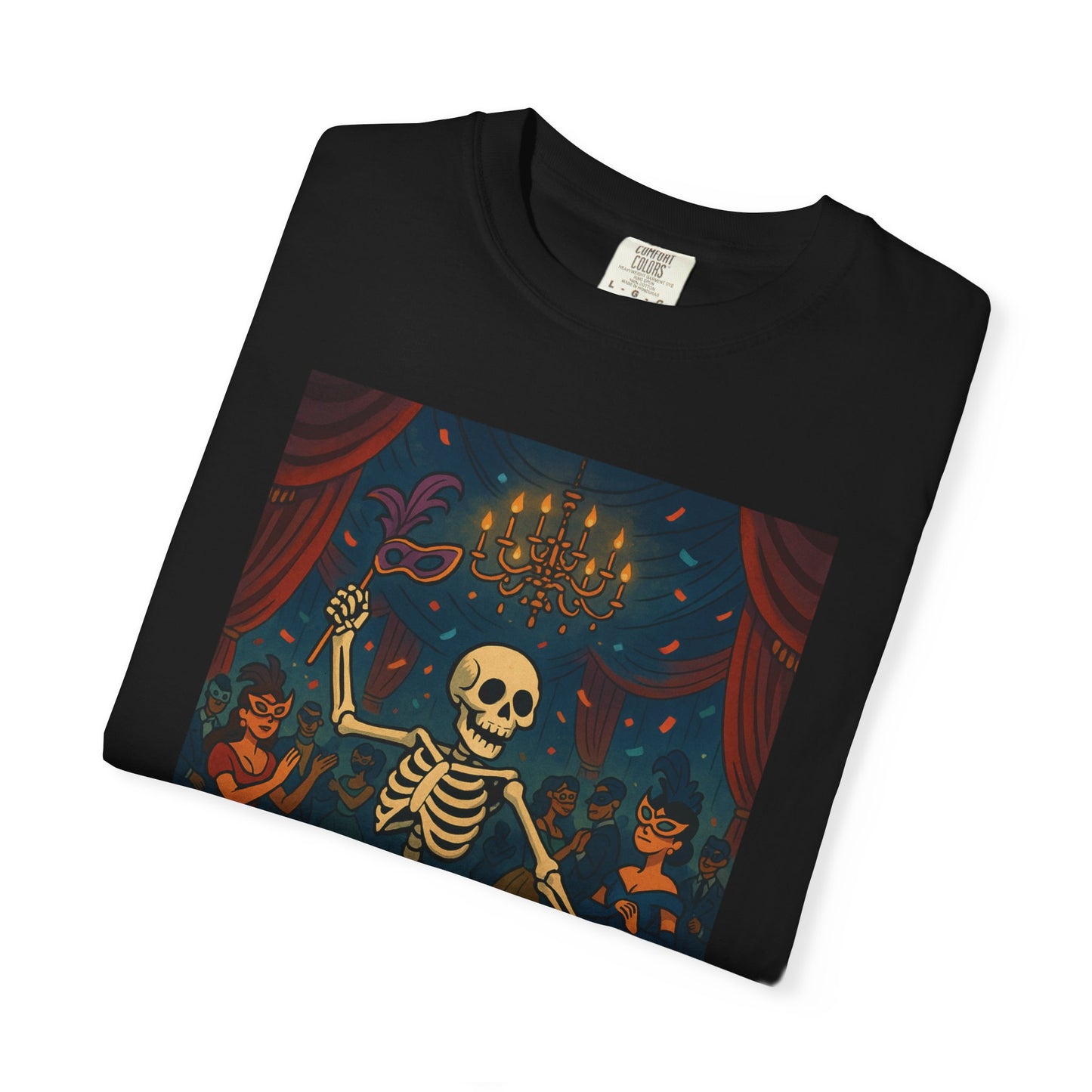 Dancing Skeleton Tee Shirt, Skeleton Masquerade Ball Tee, Spooky Party Shirt, Gothic Dance Top, Day Of The Dead Party Tee, Fall Festival Top