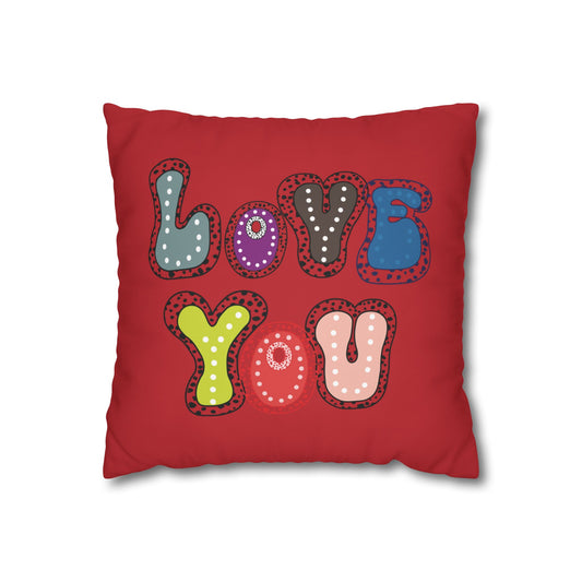 Red LOVE YOU  Butterflies Pillowcase, Colorful Polka Dot Valentines Day Decor, Dragonflies Red Throw Pillow Cover, Double-Sided Pillow Cover