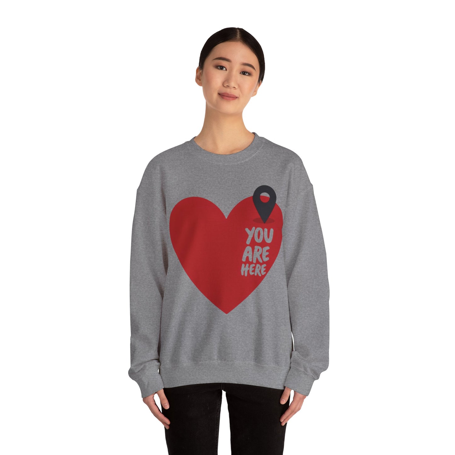 You Are Here Sweatshirt, Bold Heart Pullover, Relationship Heart Sweatshirt, Couples Sweatheart Sweatshirt, Couple Heart Graphic Sweatshirt, Minimalist Heart Sweatshirt