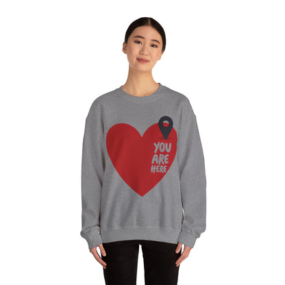 You Are Here Sweatshirt, Bold Heart Pullover, Relationship Heart Sweatshirt, Couples Sweatheart Sweatshirt, Couple Heart Graphic Sweatshirt, Minimalist Heart Sweatshirt