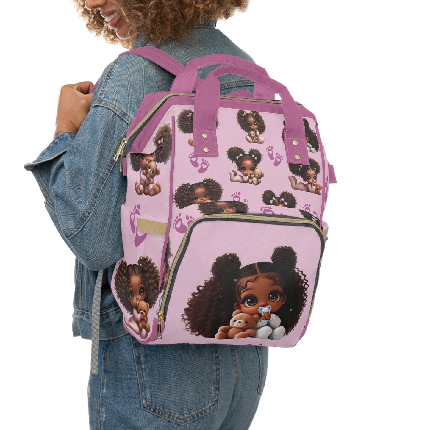 Multifunctional Black Girl Diaper Backpack, Afrocentric Baby Girl Diaper Bag, Multifunctional African American Diaper Backpack, African American Baby Girl Diaper Bag, African American Diaper Backpack, Multifunctional Girl Backpack