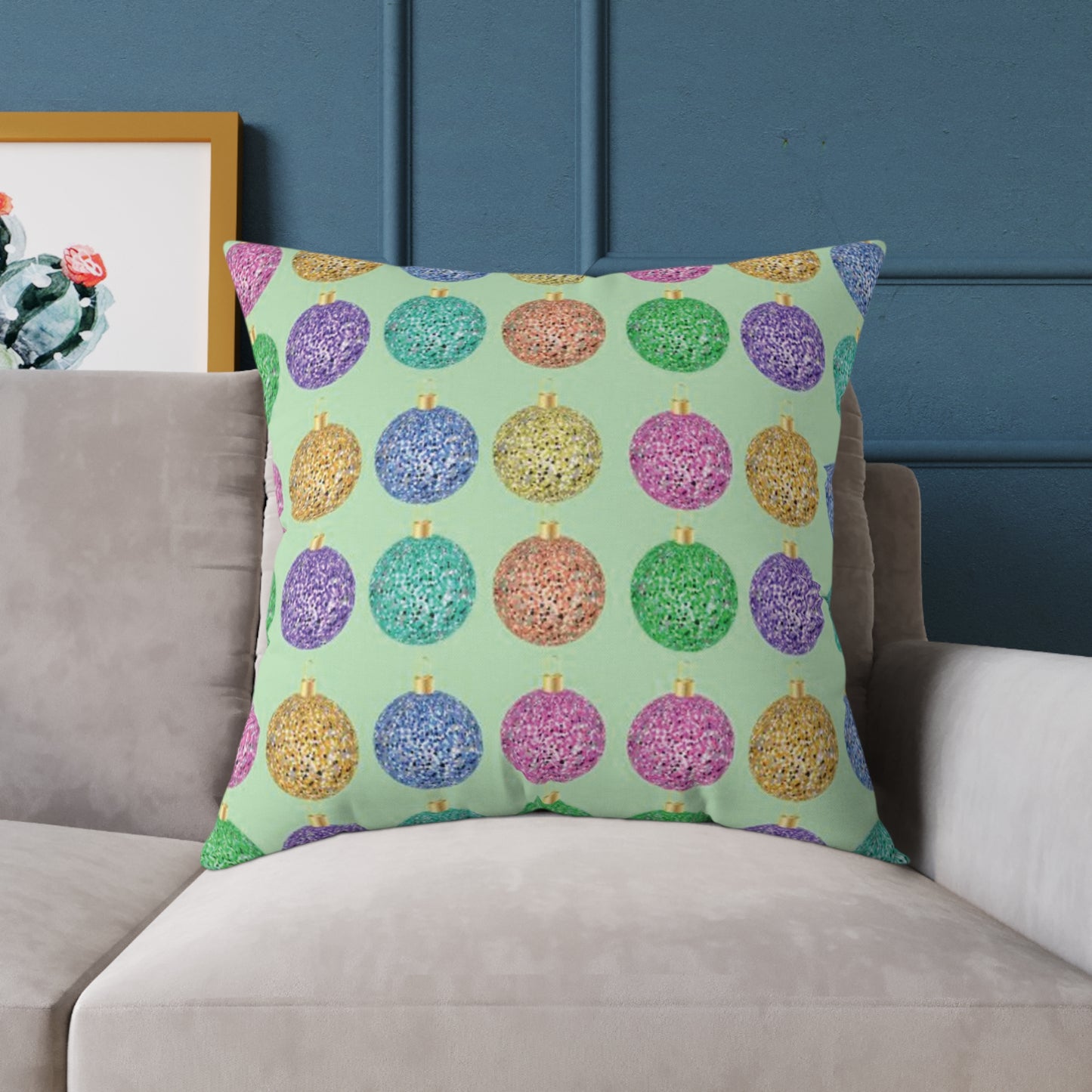 Multicolor Christmas Cushion, Christmas Ornament Cushion, Colorful Holiday Pillow, Ornament Print Pillow, Holiday Themed Throw Pillow, Colorful Christmas Pillow