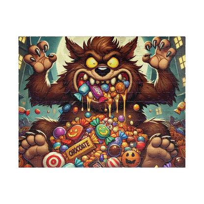 Werewolf Cartoon Puzzle, Monster Candy Puzzle, Werewolf Halloween Puzzle, Scary Fun Puzzle, Spooky Monster Jigsaw, Halloween Candy Puzzle