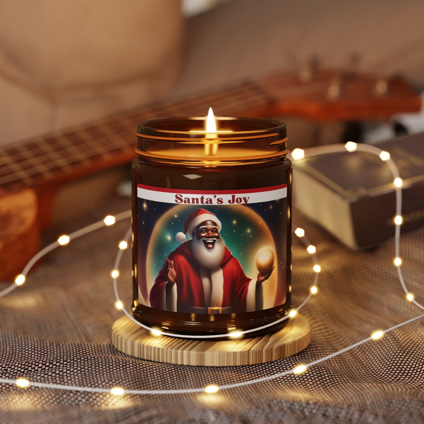 Santa's Joy Candle, Black Santa's Christmas Candle, Black Santa Candle, Scented Soy Xmas Candle, Scented Santa Candle