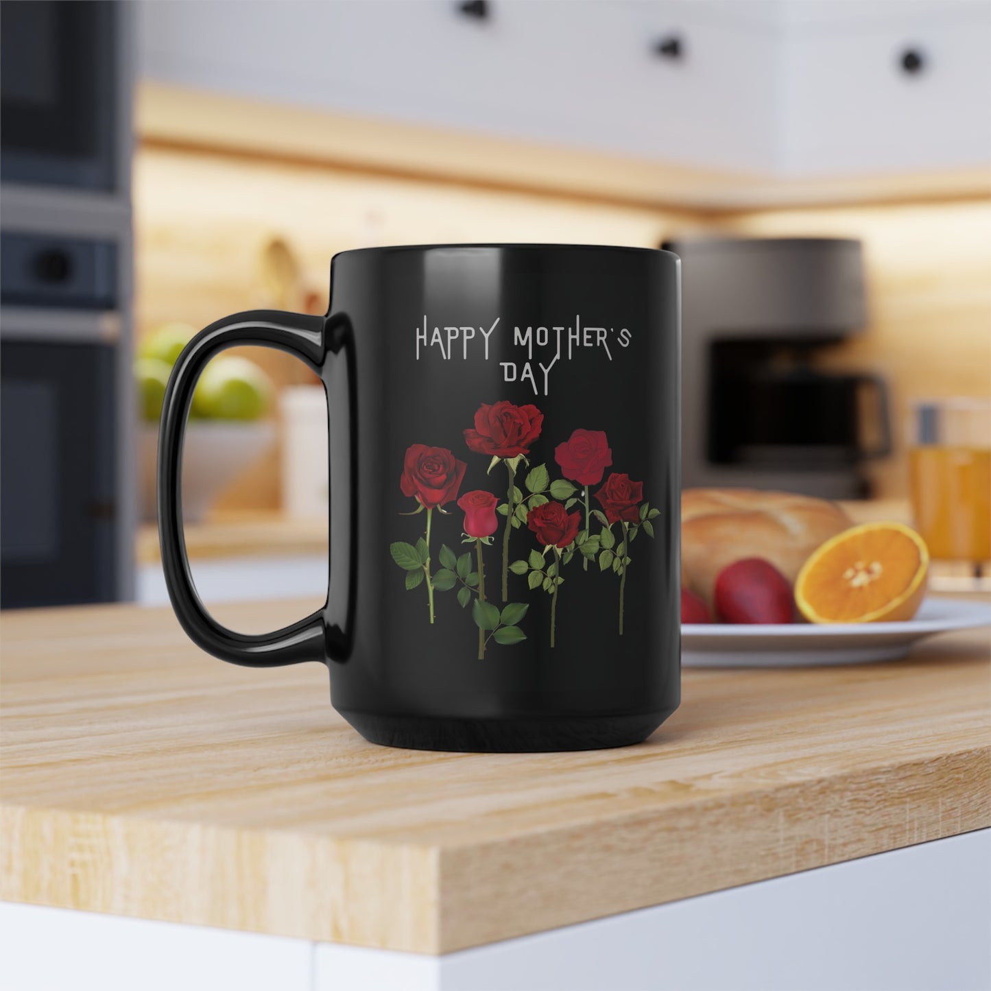 Mother's Day Black Mug (11oz, 15oz), Happy Mother's Day Mug, Mother's Red Rose Mug, Minimalist Rose Mug, Mom Red Rose Mug,Red Rose Art Mug,  Happy Mother's Day Black Mug, Cottagecore Floral Black Mug.