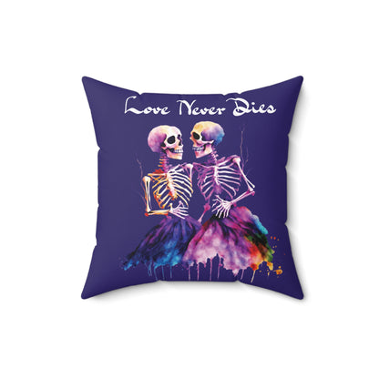 Skeleton Pillow - Love Never Dies Throw Cushion, Skeleton Pillow, Colorful Skeleton Couple Throw Pillow, Gothic Romance Décor, Day of the Dead Style Accent Pillow, Spooky Love Cushion