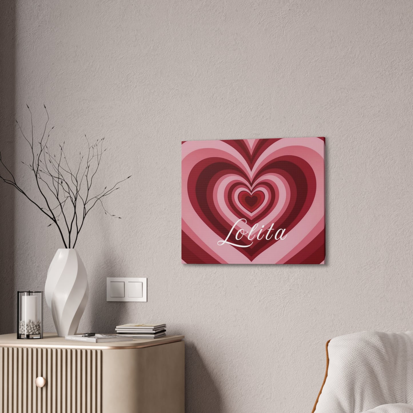 Heart Canvas Wall Art, Love Decor, Personalized Name Sign, Stretched Canvas Print, 0.75 Inch Depth, Customized Heart Design