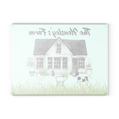 Farm Animal Cutting Board, Vintage Farmhouse Glass Cutting Board, Country Glass Chopping Board,  Personalized Glass Cutting Board