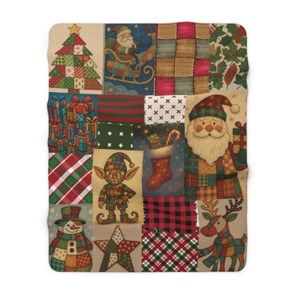 Sherpa Fleece Christmas Blanket, Cozy Holiday Throw,  Patchwork Christmas Decor, Christmas Baby Blanket, Festive Winter Blanket, Holiday Bedding Decor, Nursery Christmas Blanket, Patchwork Holiday Throw