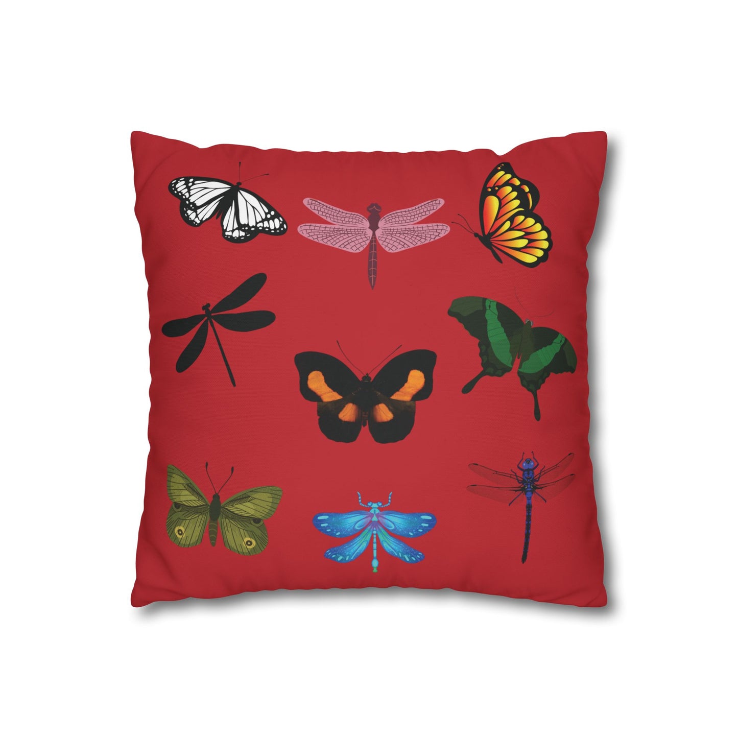 Red LOVE YOU  Butterflies Pillowcase, Colorful Polka Dot Valentines Day Decor, Dragonflies Red Throw Pillow Cover, Double-Sided Pillow Cover