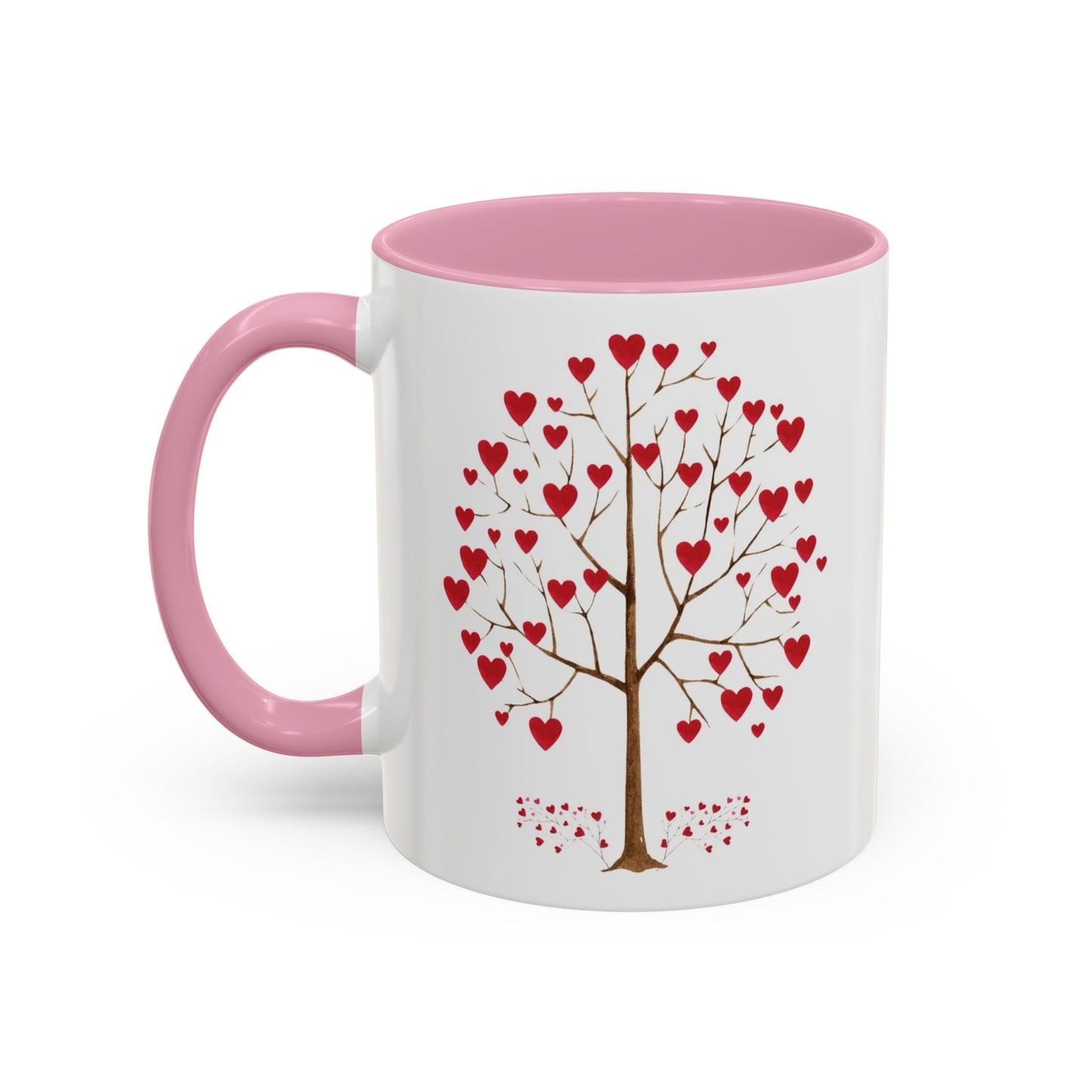 Valentine Red Accent Mug, Heart Tree Mug, Double Sided Love Mug, Watercolor Valentine Mug, Love Tree Mug, Red Hearts Valentine Mug