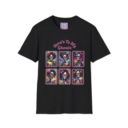 Halloween Ghouls T-Shirt, Day of the Dead Skeleton Shirt, Colorful Sugar Skull Tee, Fiesta Calavera Top, Halloween Skull Graphic T-Shirt Dia de Muertos Party Shirt