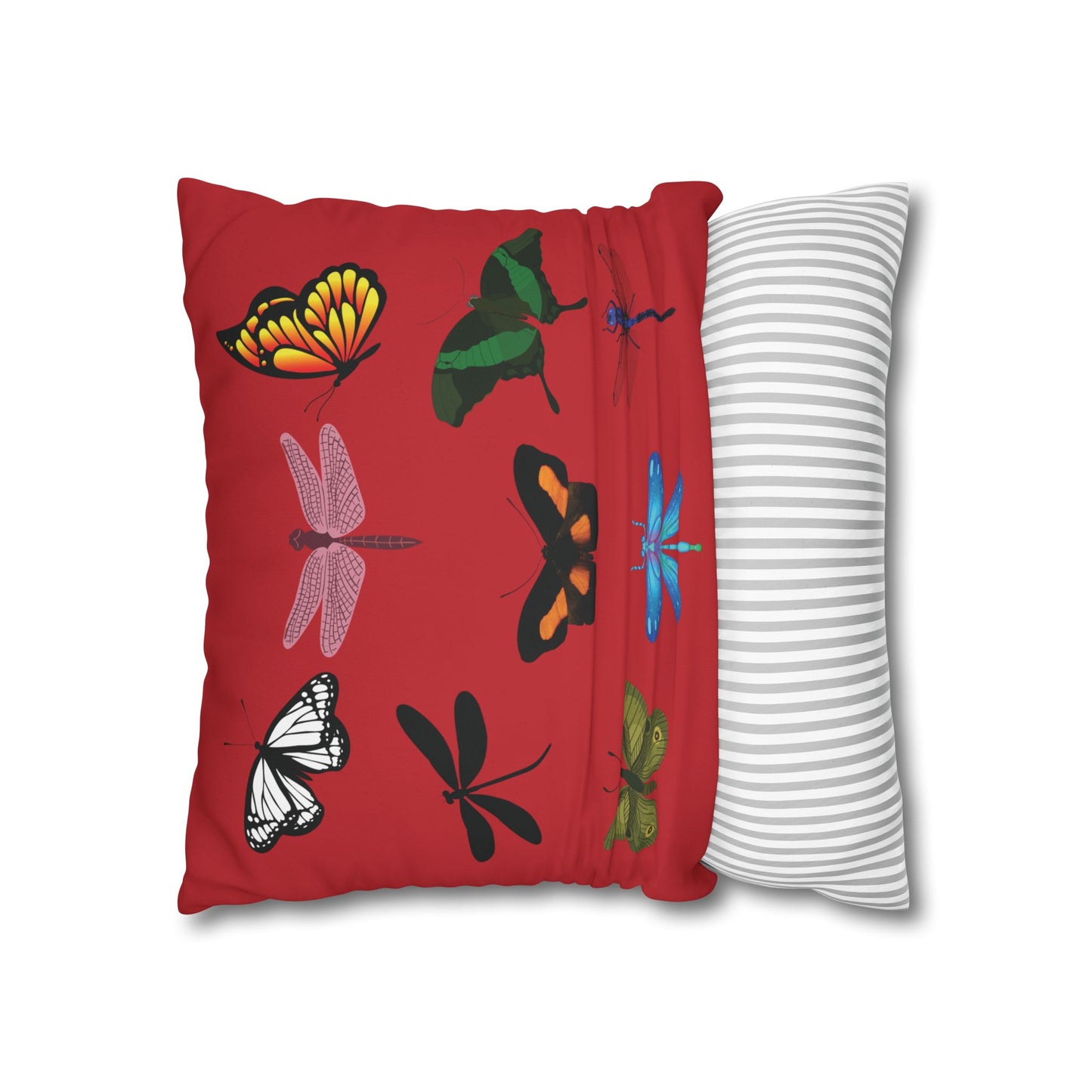 Red LOVE YOU  Butterflies Pillowcase, Colorful Polka Dot Valentines Day Decor, Dragonflies Red Throw Pillow Cover, Double-Sided Pillow Cover