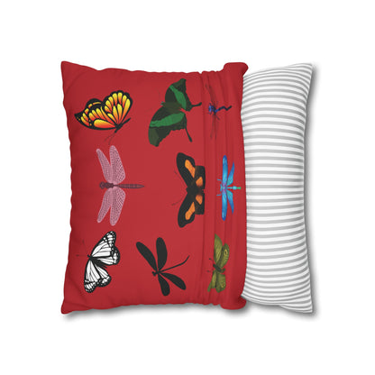 Red LOVE YOU  Butterflies Pillowcase, Colorful Polka Dot Valentines Day Decor, Dragonflies Red Throw Pillow Cover, Double-Sided Pillow Cover
