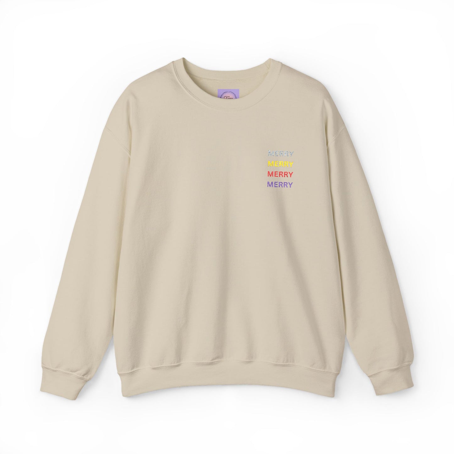 Embroidered Merry Christmas Sweatshirt, Retro Holiday Pullover, Colorful Merry Graphic Crewneck, Cozy Christmas Gift, Festive Winter Sweater