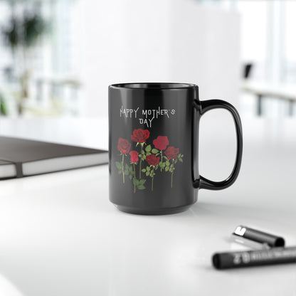 Mother's Day Black Mug (11oz, 15oz), Happy Mother's Day Mug, Mother's Red Rose Mug, Minimalist Rose Mug, Mom Red Rose Mug,Red Rose Art Mug,  Happy Mother's Day Black Mug, Cottagecore Floral Black Mug.