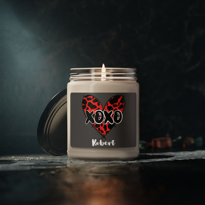 Personalized XOXO Red Leopard Heart Candle Gift for Him Her Valentine Custom Name Jar Candle