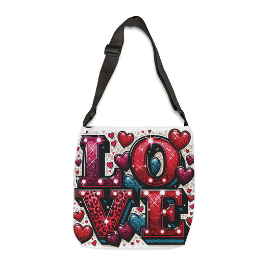 Adjustable Tote Bag with Colorful Valentine Tote Bag, Love Hearts Tote Bag, Colorful Love Tote Bag, Love Tote Bag, Valentine Heart Tote Bag, Heart Love Tote Bag, Love Print Tote Bag, Women Love Tote Bag