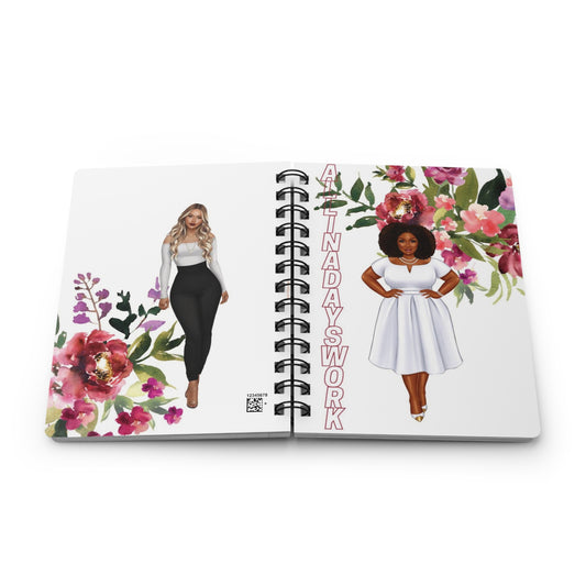 Women Work Diary, Women Floral Writing Book, Floral Cover Diary, Strong Women Notebook,   Women Spiral Diary, African American Journal.