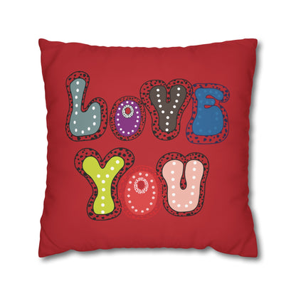 Red LOVE YOU  Butterflies Pillowcase, Colorful Polka Dot Valentines Day Decor, Dragonflies Red Throw Pillow Cover, Double-Sided Pillow Cover